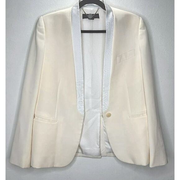 Stella McCartney Cream with White Lapel 1-Button Breast Pocket Blazer 42 / 12 - Picture 1 of 13